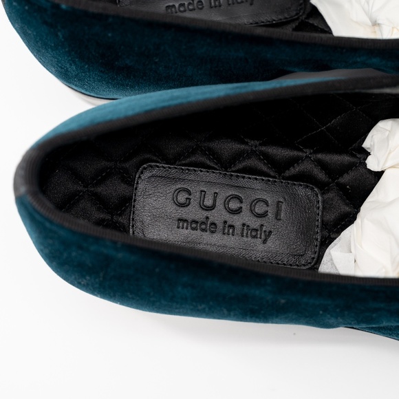 size 9G - Gucci Velvet Loafers Tassel GG Blue Green Moccasins main image 5